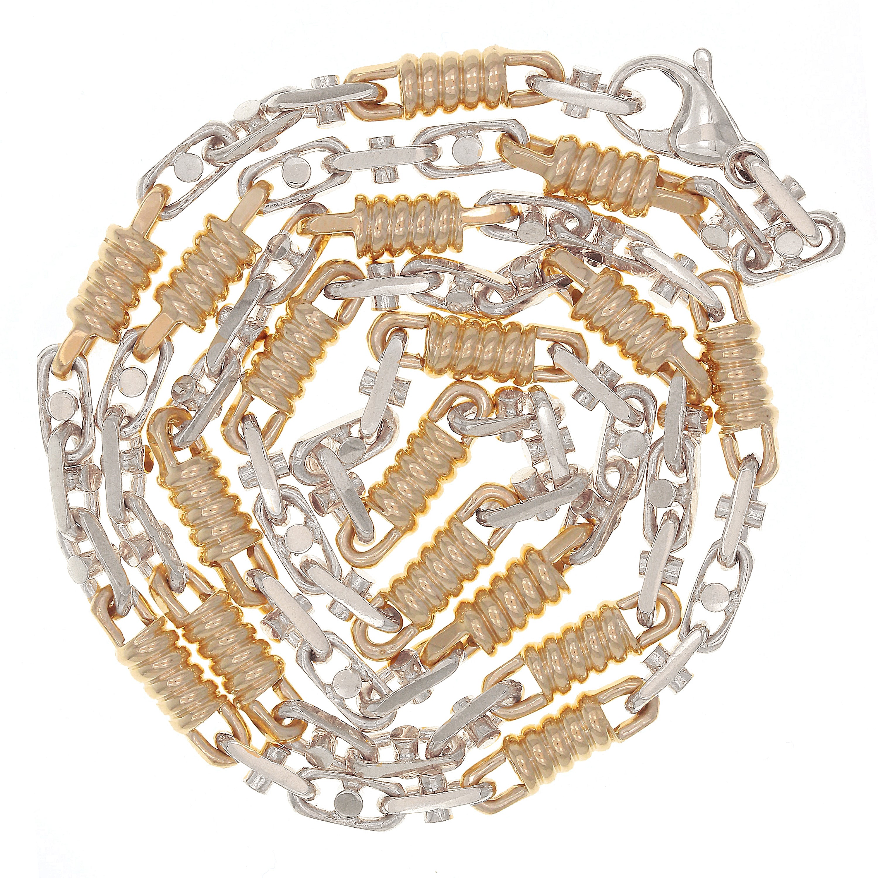 Men's 14k Two Tone Gold Handmade Fashion Link Necklace 24" 7mm 84.5 grams