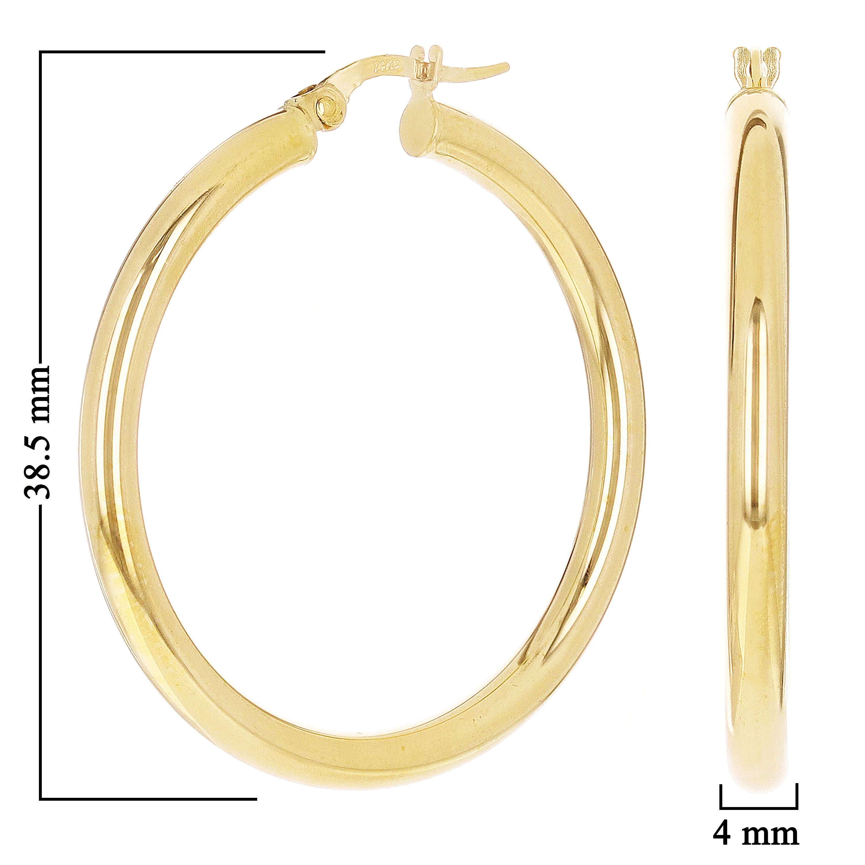 Italian 14k Yellow Gold Hollow High Polished Round Hoop Earrings 1.5" 4mm 3.8g