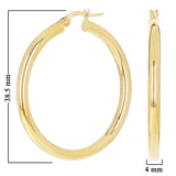 Italian 14k Yellow Gold Hollow High Polished Round Hoop Earrings 1.5" 4mm 3.8g