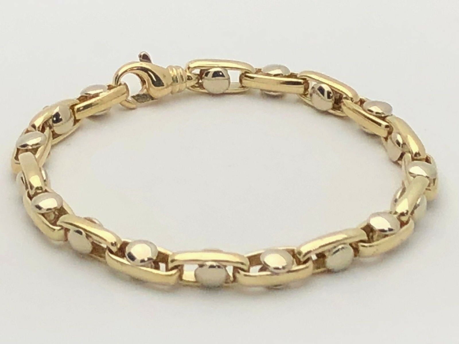 14k Two Tone Gold Handmade Fashion Link Bracelet 8.75" 6.8mm 39.7 grams