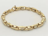 14k Two Tone Gold Handmade Fashion Link Bracelet 8.75" 6.8mm 39.7 grams