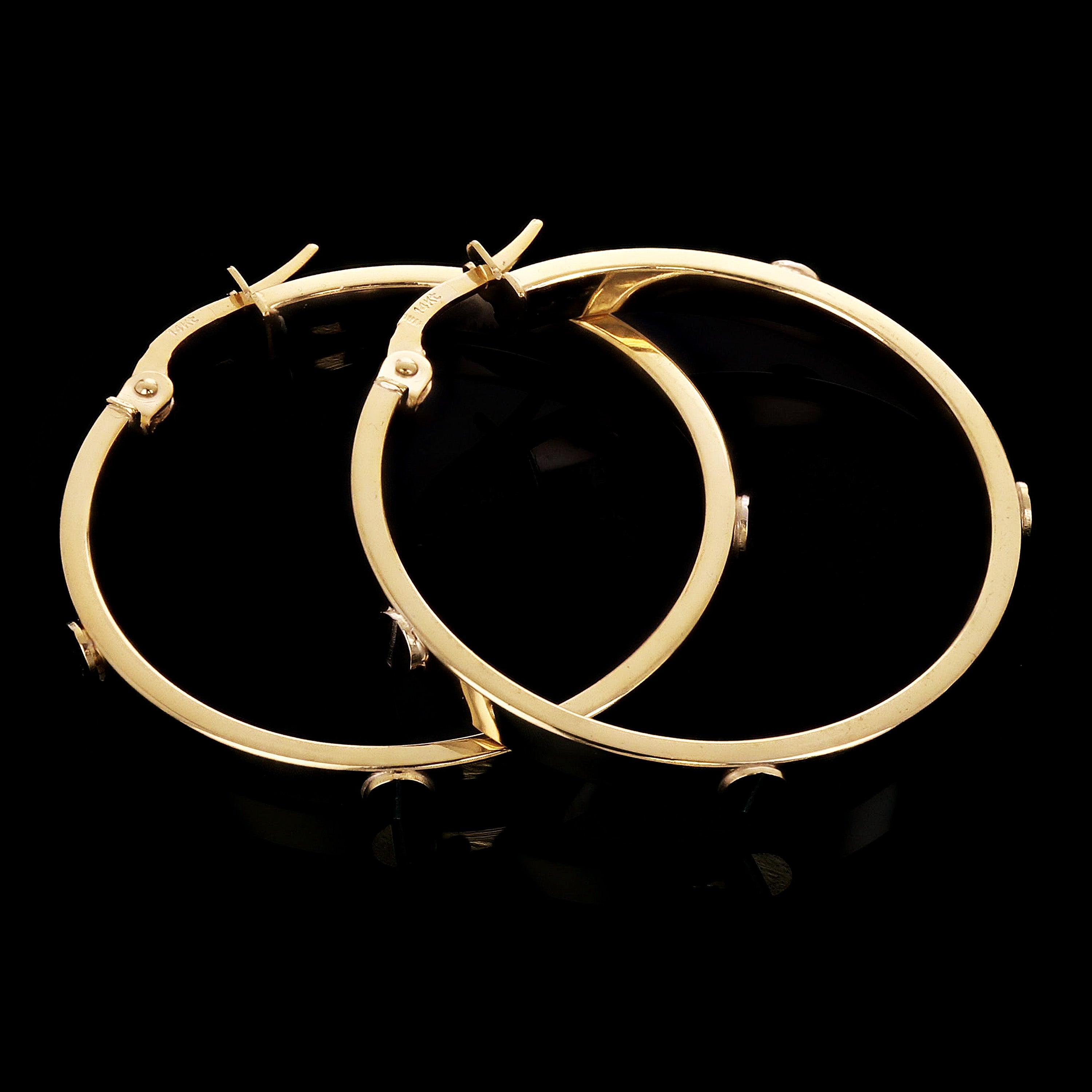 Italian 14k Two-Tone Gold Hollow Screw Design Hoop Earrings 1.2" 3mm 2.7 grams