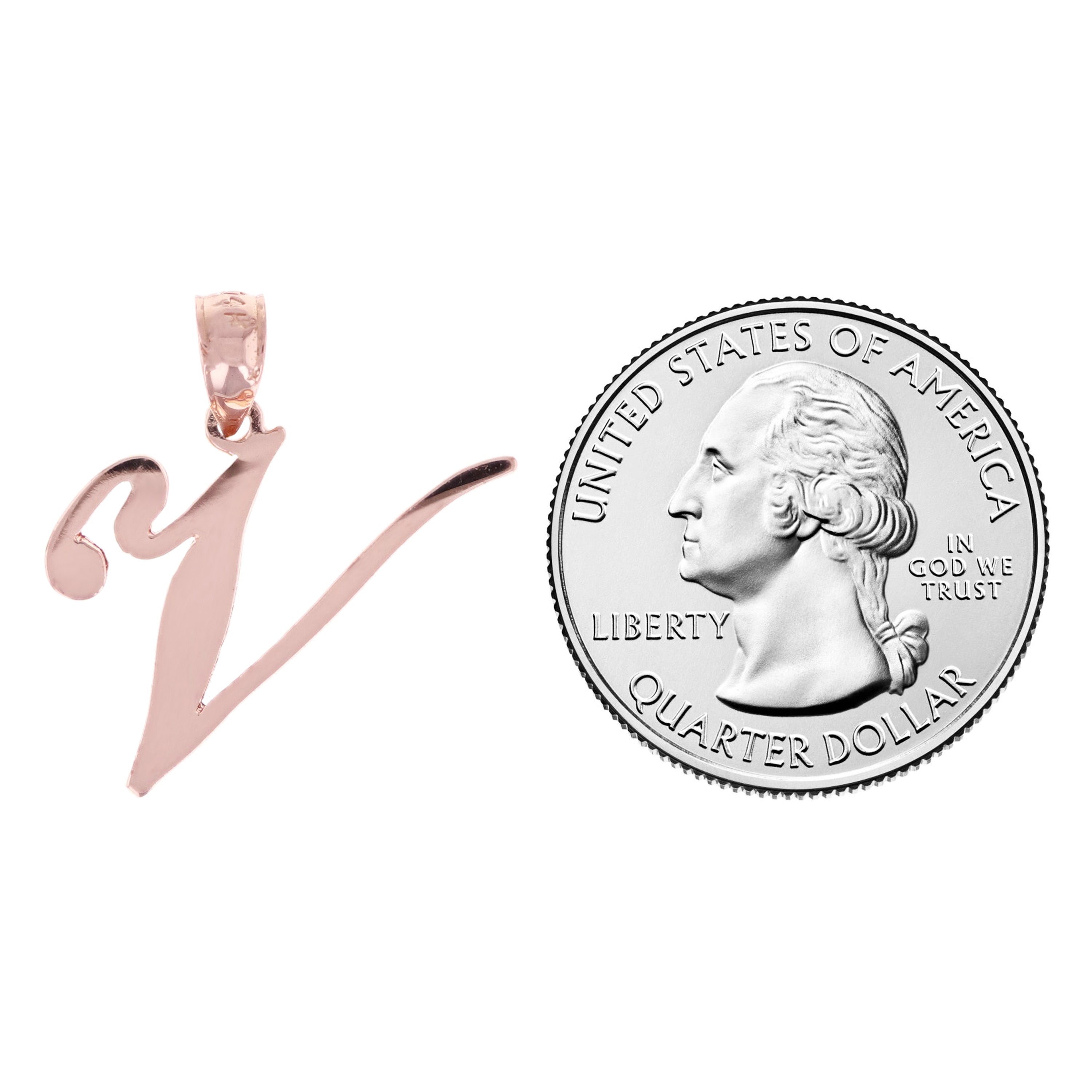 14k Rose Gold Initial Letter V Alphabet Charm Pendant - Letter V,Rose