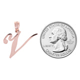 14k Rose Gold Initial Letter V Alphabet Charm Pendant - Letter V,Rose