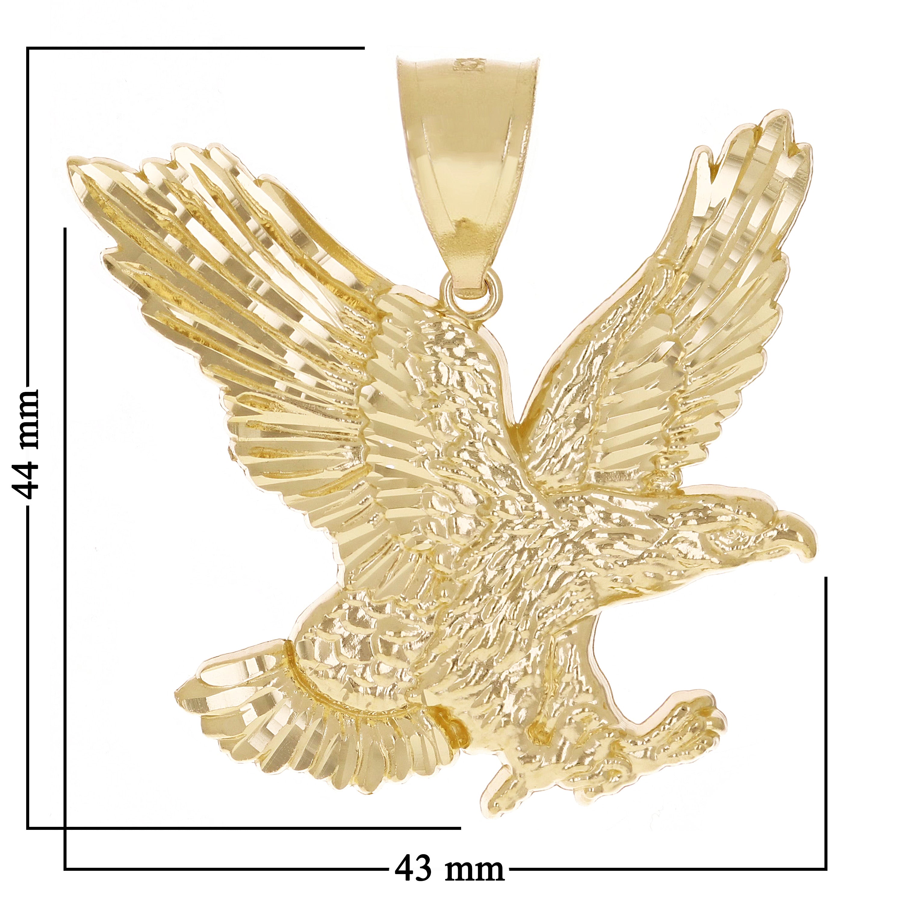 14k Yellow Gold Solid Diamond Cut Landing Eagle Pendant 1.7" 8.6 grams