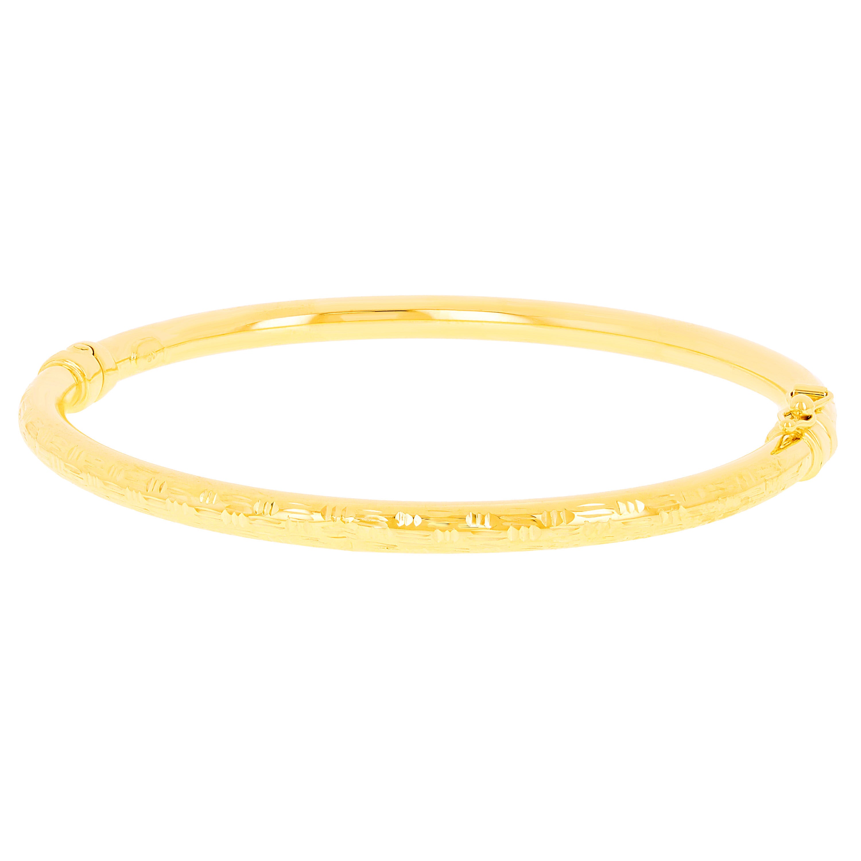 Italian 14k Yellow Gold Hollow Prizm Diamond Cut Bangle Bracelet 7" 4mm 4.7grams