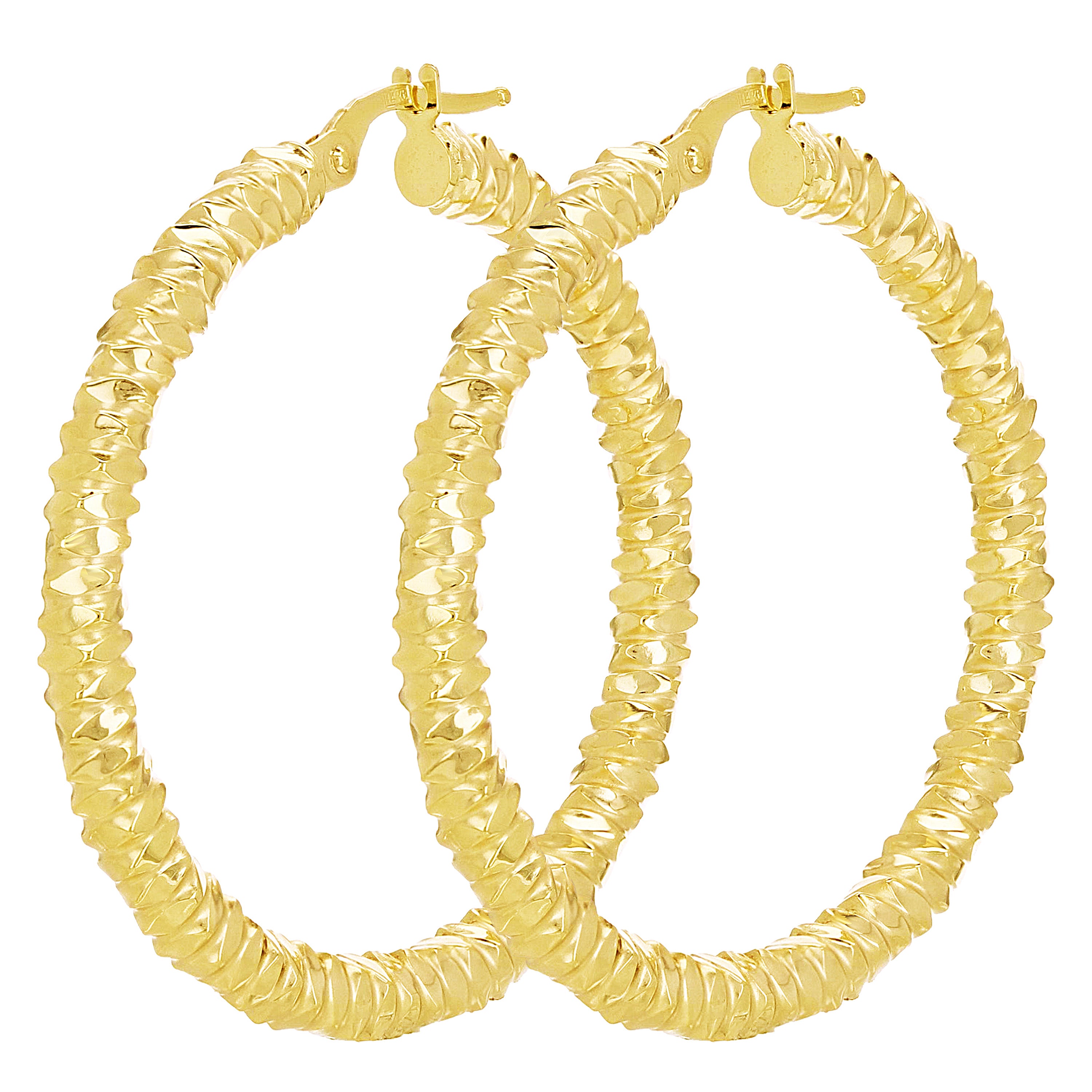 Italian 14k Yellow Gold Diamond Cut Hoop Earrings 1.5" 3.6mm 3.9 grams