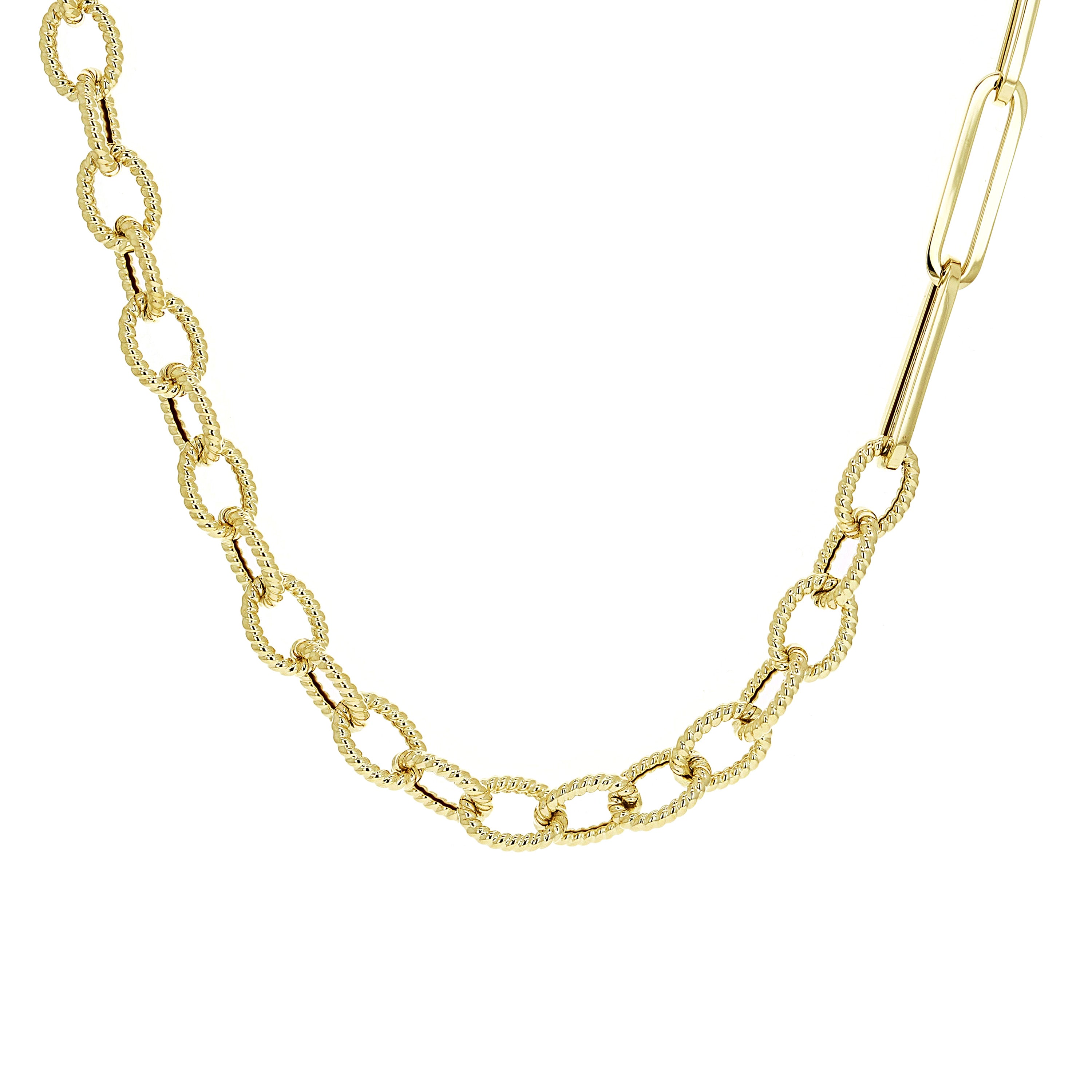 Italian 14k Yellow Gold Twist Oval & Paper Clip Link Chain Necklace 18" 14.7 grams