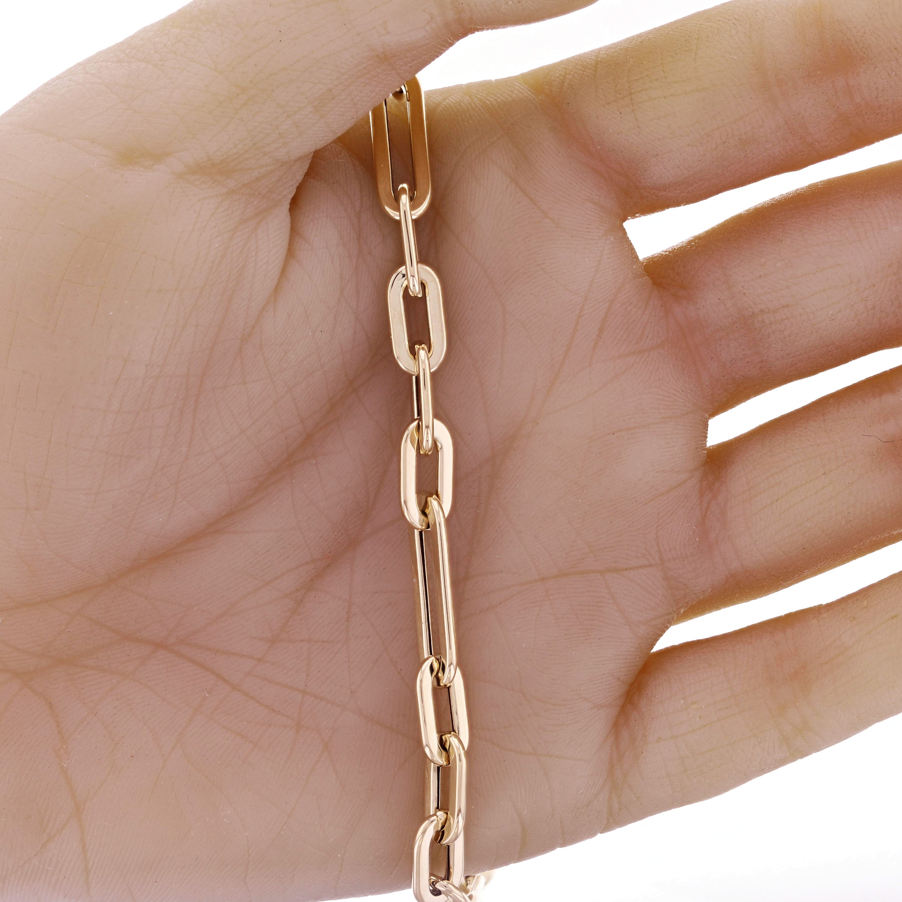 Italian 14k Yellow Gold Hollow Oval Paper Clip Links Bracelet 7.5" 4.9 grams