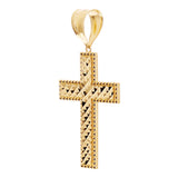 14k Yellow Gold Solid Diamond Cut Cross Charm Pendant 2.2" 7.9 grams