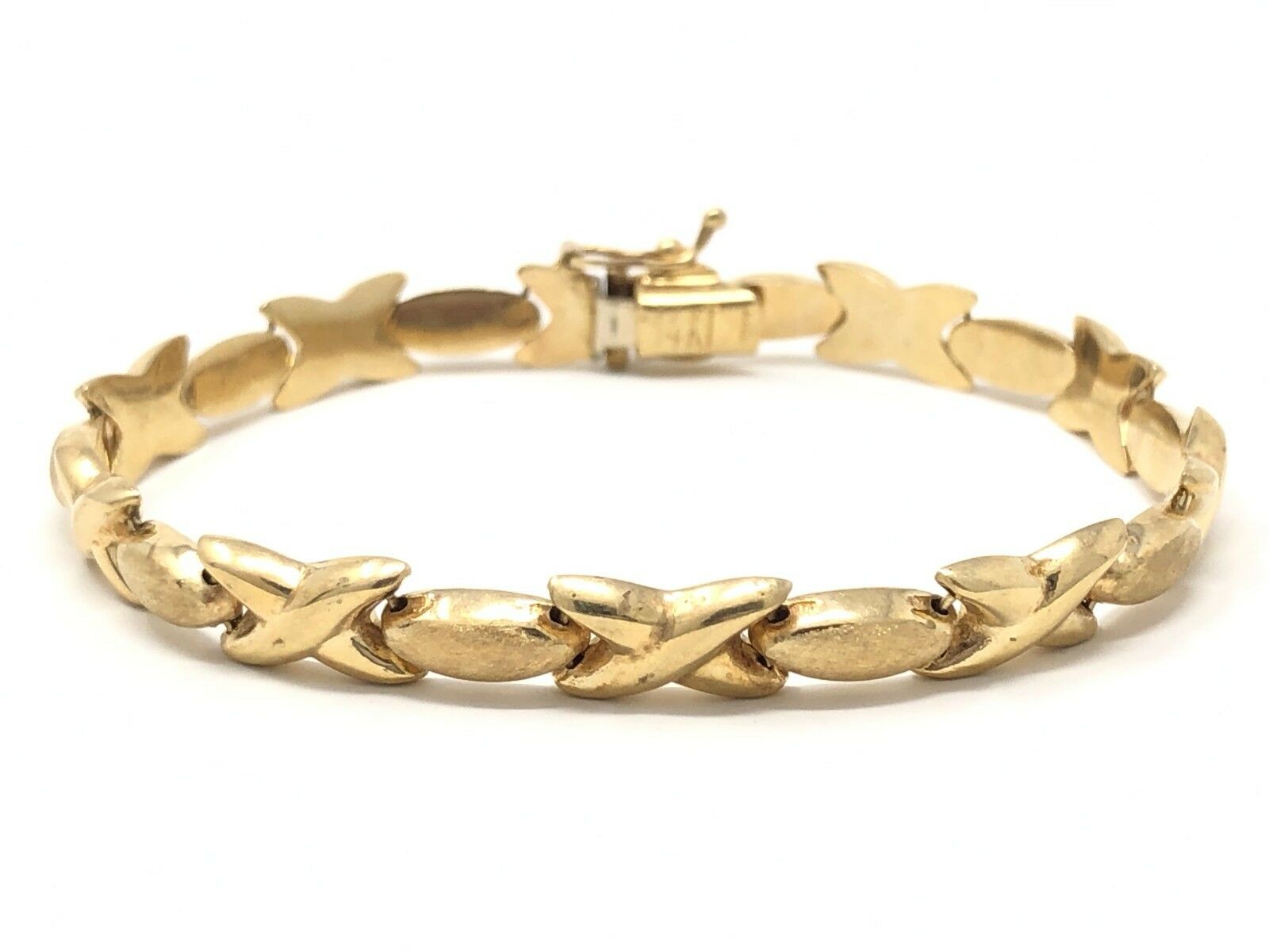 Italian 14k Yellow Gold XOXO Criss Cross Bracelet 7" 6.9mm 10.4 grams