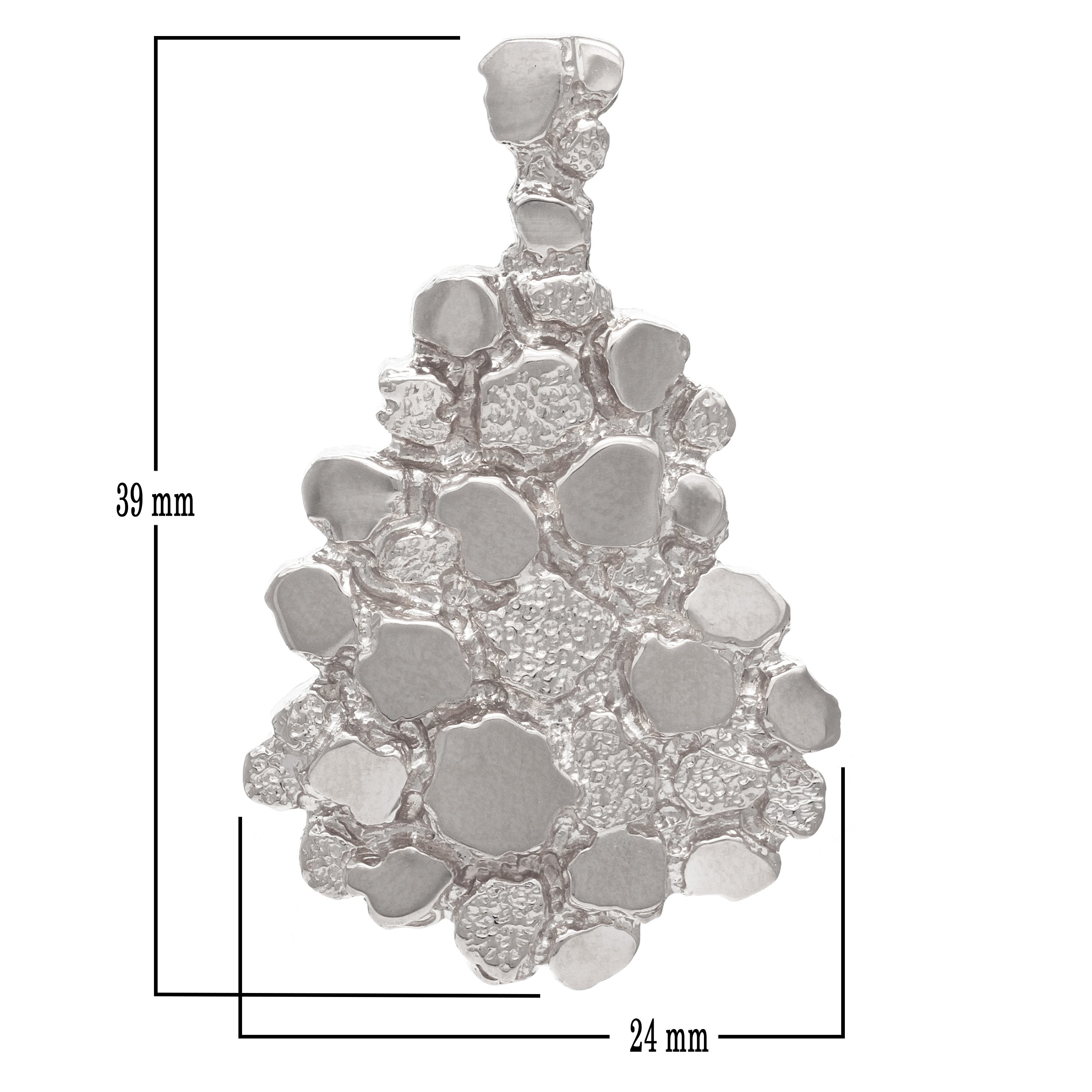 14k White Gold Solid Free Form Nugget Charm Pendant 1.5" 8.1 grams - White