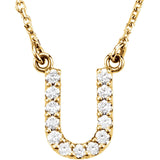 14k Yellow Gold Diamond Initial Letter U Alphabet Rolo Pendant Necklace 18" - Letter U,Yellow