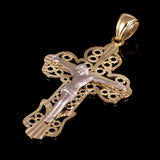 Italian 14k Two-Tone Gold Filigree Crucifix Cross Charm Pendant 1.7" 2.6 grams - Yellow and White