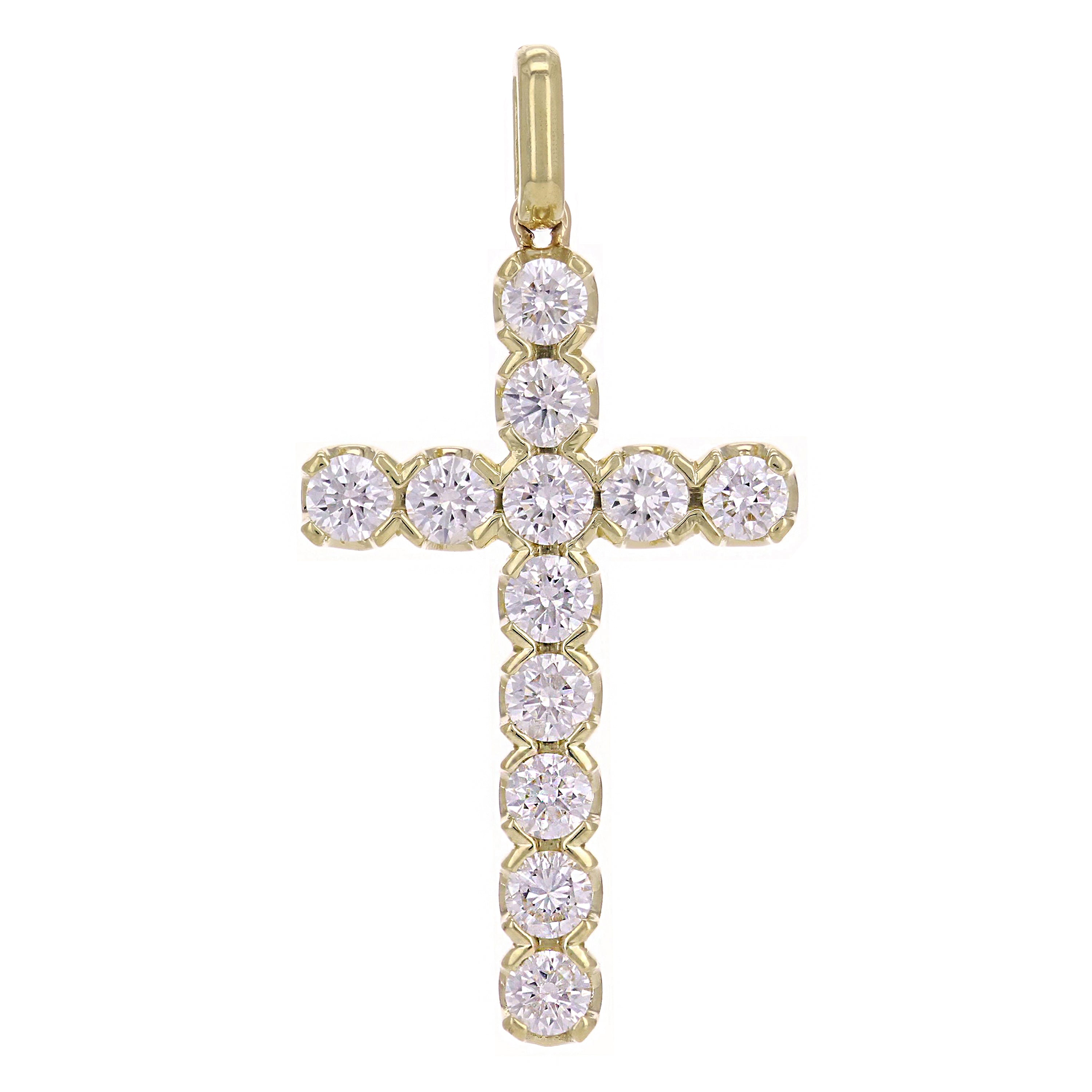 14k Yellow Gold 1.85ctw 2.6mm Diamonds Religious Cross Pendant