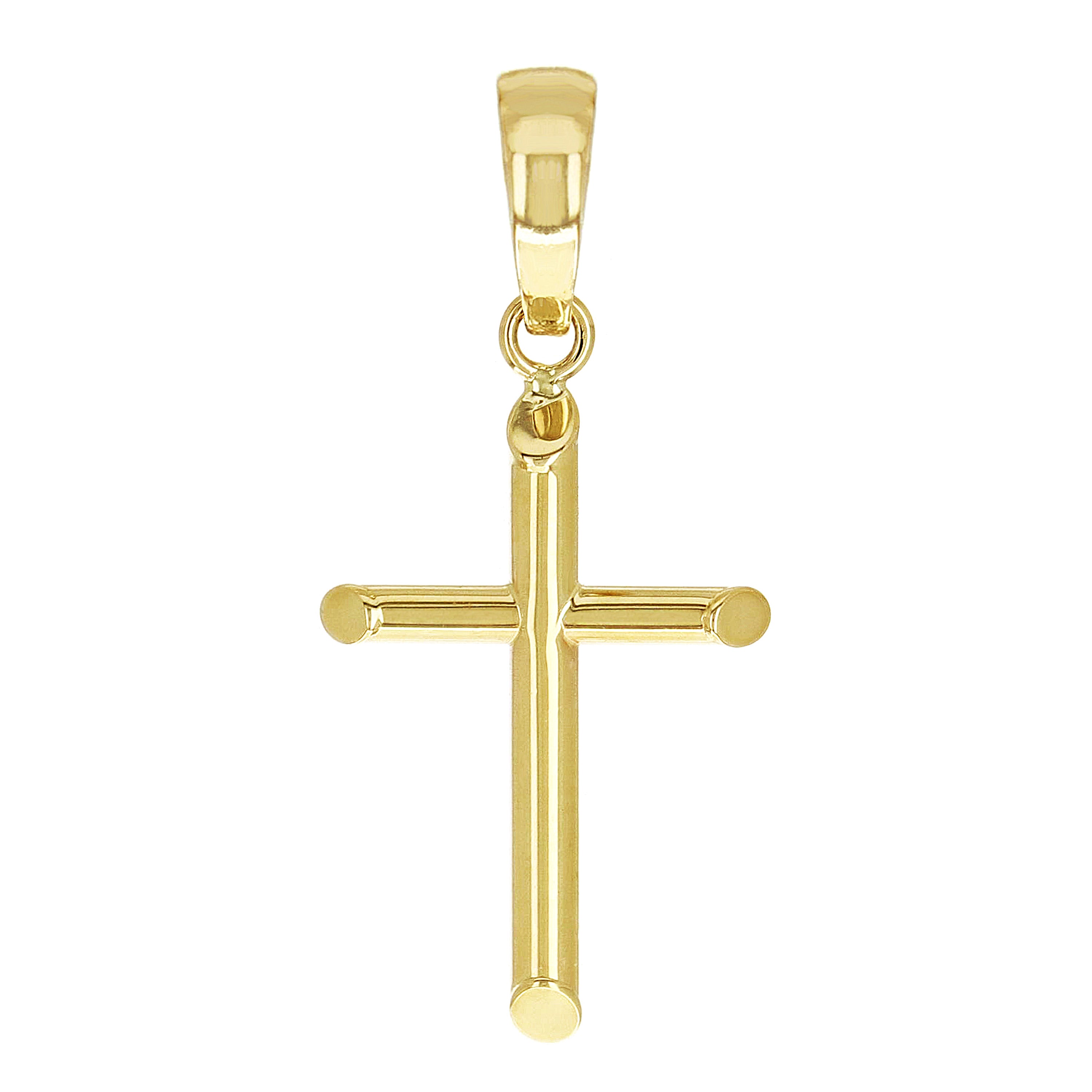 Italian 14k Yellow Gold Hollow High Polish Plain Cross Charm Pendant 1" 0.7 gram