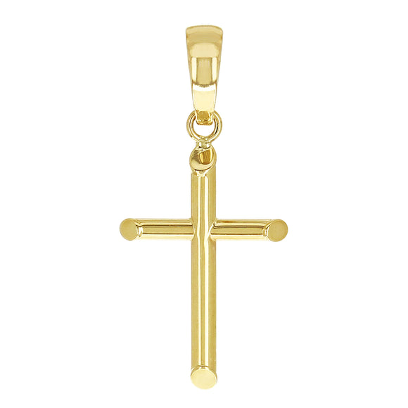 Italian 14k Yellow Gold Hollow High Polish Plain Cross Charm Pendant 1