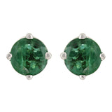 14k White Gold Emerald Solitaire Stud Earrings