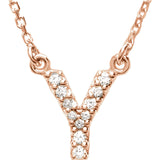 14k Rose Gold Diamond Initial Letter Y Alphabet Rolo Pendant Necklace 18" - Letter Y,Rose