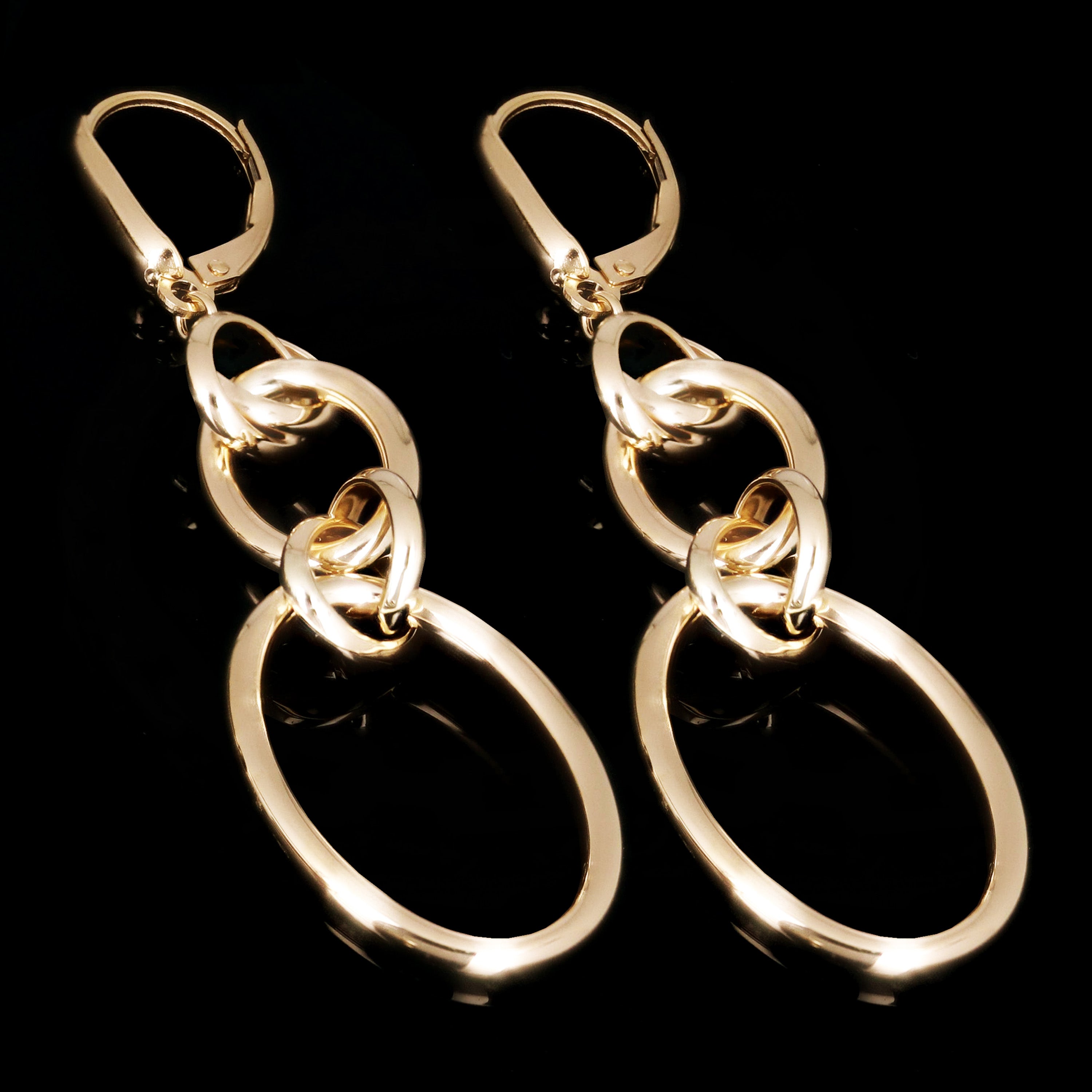 Italian 14k Yellow Gold Polished Graduated Oval Dangle Earrings 2.4" 3.4 grams