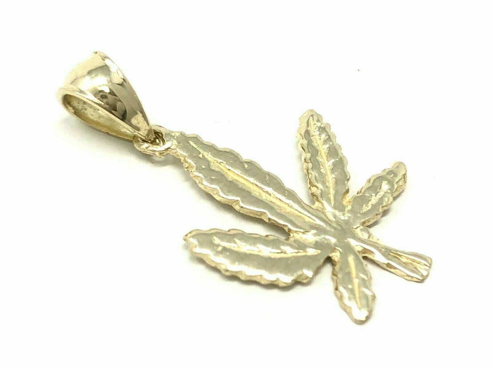 14k Yellow Gold Diamond Cut Marijuana Leaves Leaf Weed Charm Pendant 1.1 grams