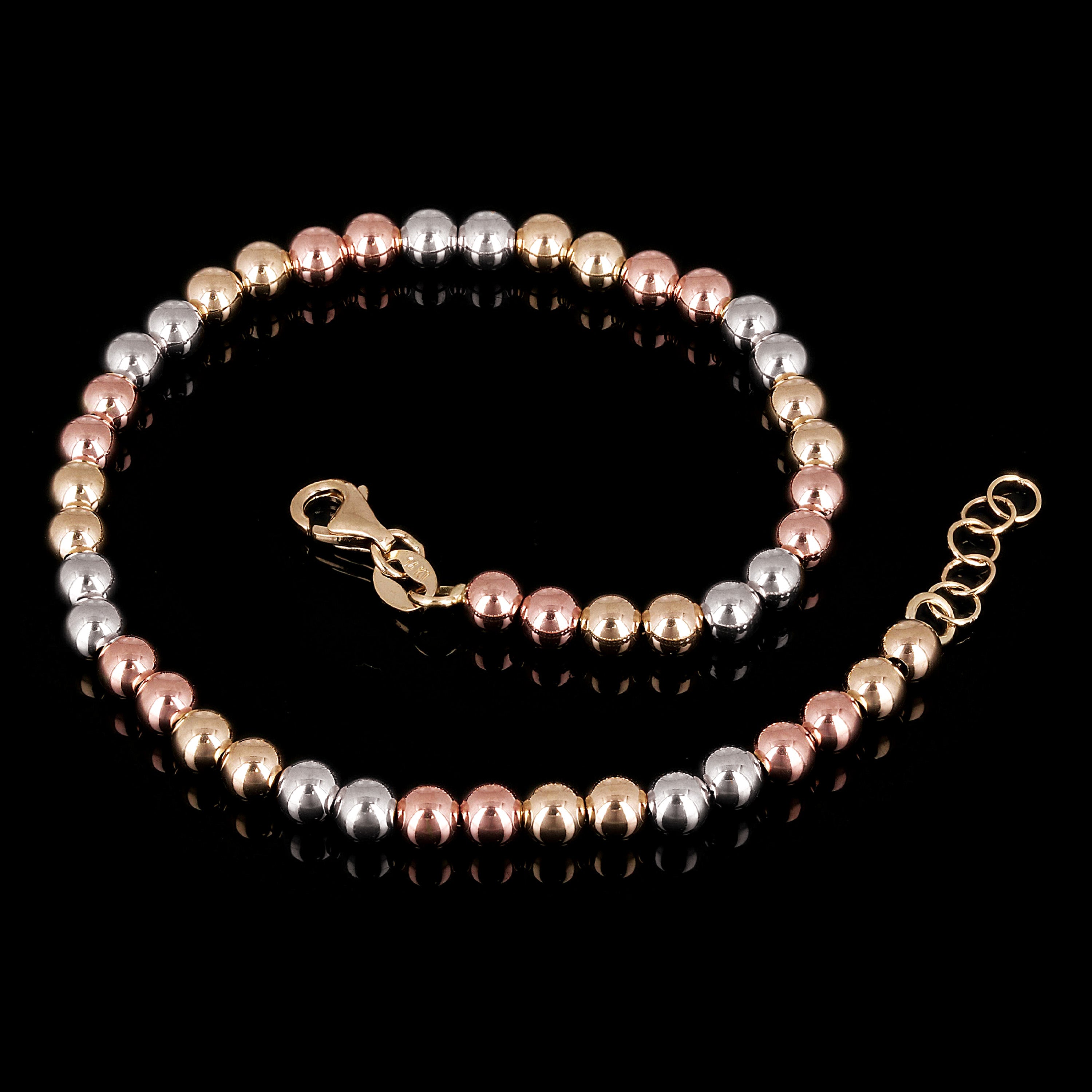 Italian 14k Yellow White or Rose Gold Hollow Ball Bead Bracelet 8" 3mm 3 grams