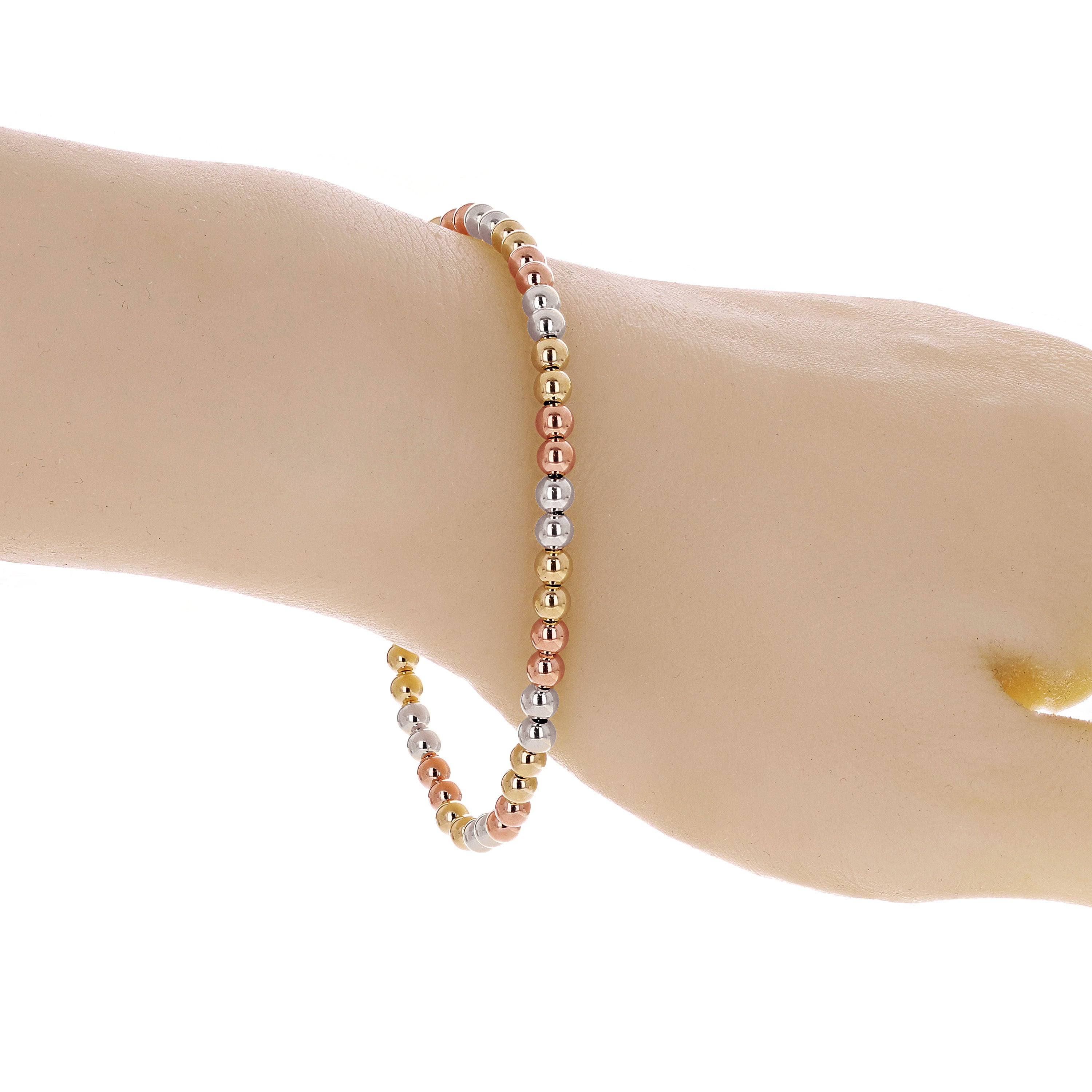 Italian 14k Yellow White or Rose Gold Hollow Ball Bead Bracelet 8" 3mm 3 grams