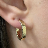 Italian 14k Yellow Gold Hollow Flat Rope Hoop Earrings 20.6mmx4mm 2.1 grams