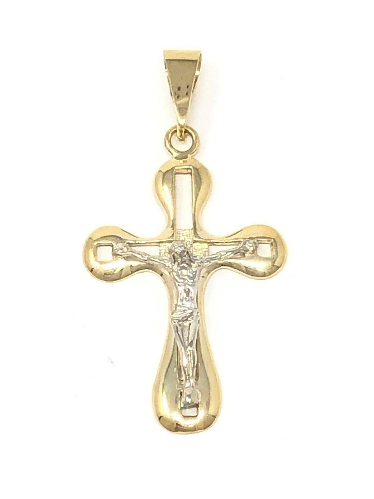 14k Two Tone Gold Jesus Crucifix Cross Religious Charm Pendant 1.75" 3.1 grams