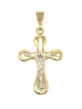 14k Two Tone Gold Jesus Crucifix Cross Religious Charm Pendant 1.75" 3.1 grams