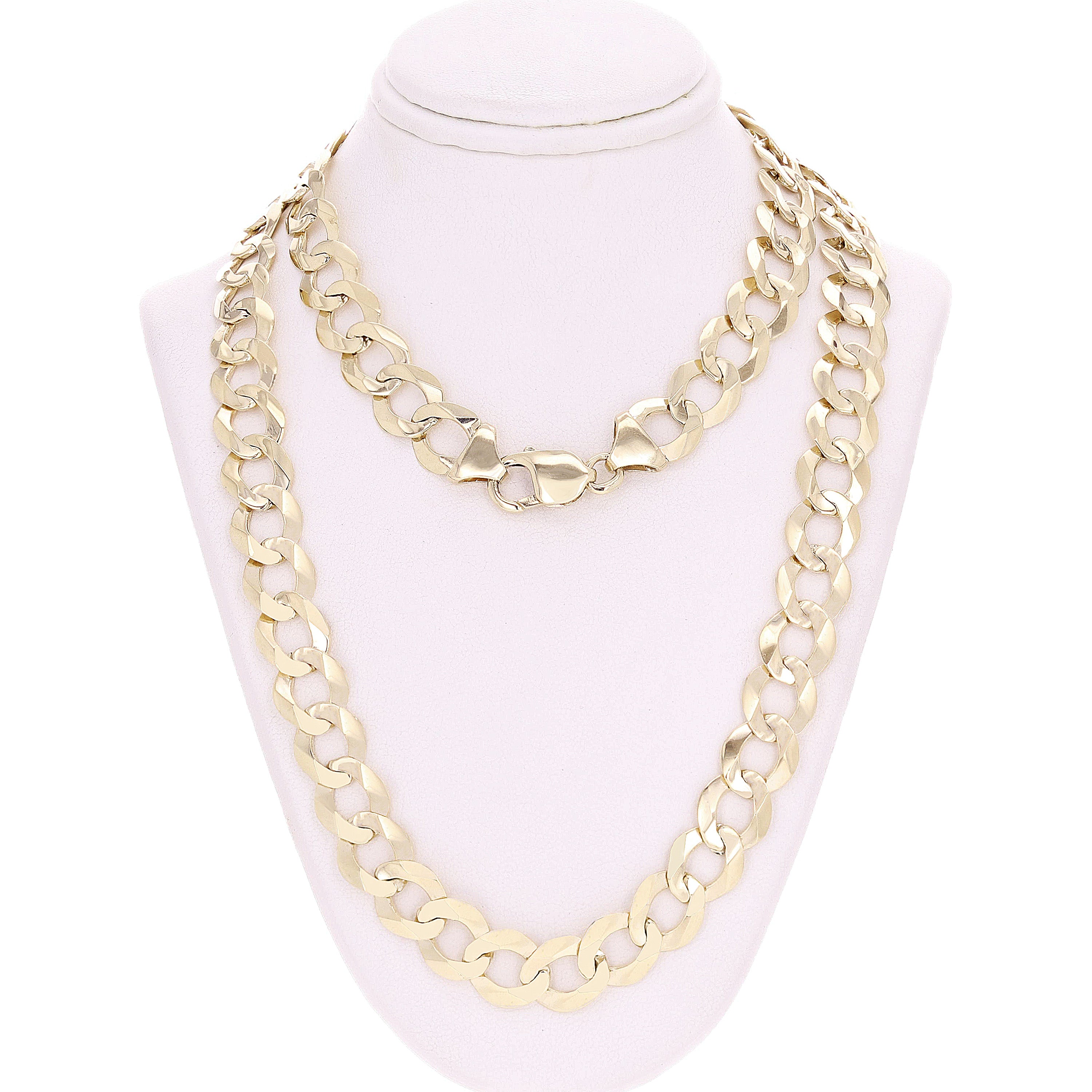 Men's 14k Yellow White or Rose Gold Solid Flat Cuban Chain Link Necklace 22" - 30" 11.5mm