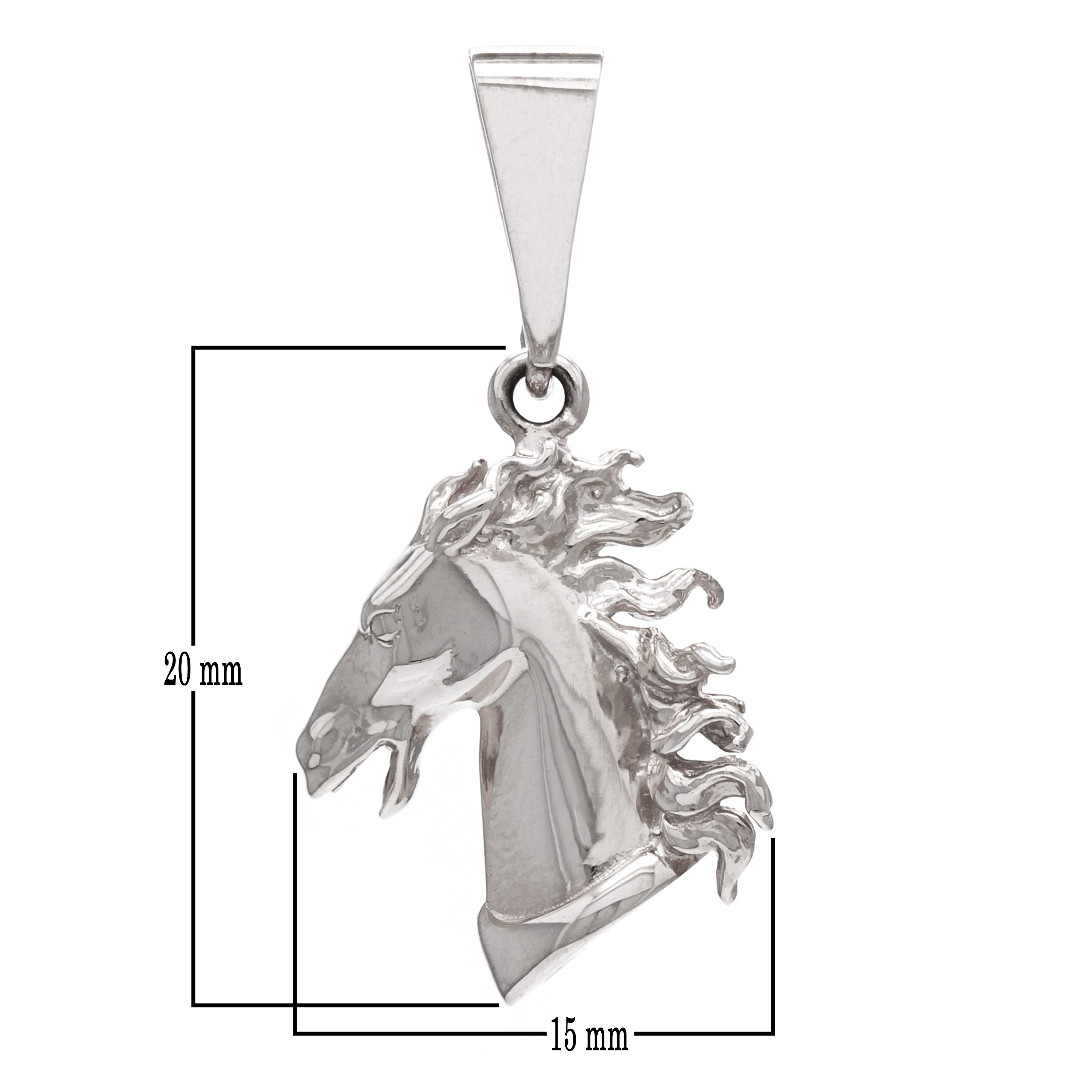 14k White Gold High Polish 3D Lucky Stallion Horse Head Charm Pendant 3.3 grams - White