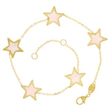 Italian 14k Yellow Gold Pearl Star Charm Station Bracelet 7.5" 11mm 2.5 grams