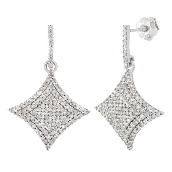 10k White Gold 0.75ctw Diamond Pave Geometric Dangle Earrings