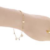 Italian 14k Two Tone Gold Flower & Ball Beads Charm Anklet/Bracelet 10" 1.9grams - Yellow and White