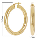 Italian 14k Yellow Gold High Polished 1.6" 5mm Diameter Round Hoop Earrings 6.2g