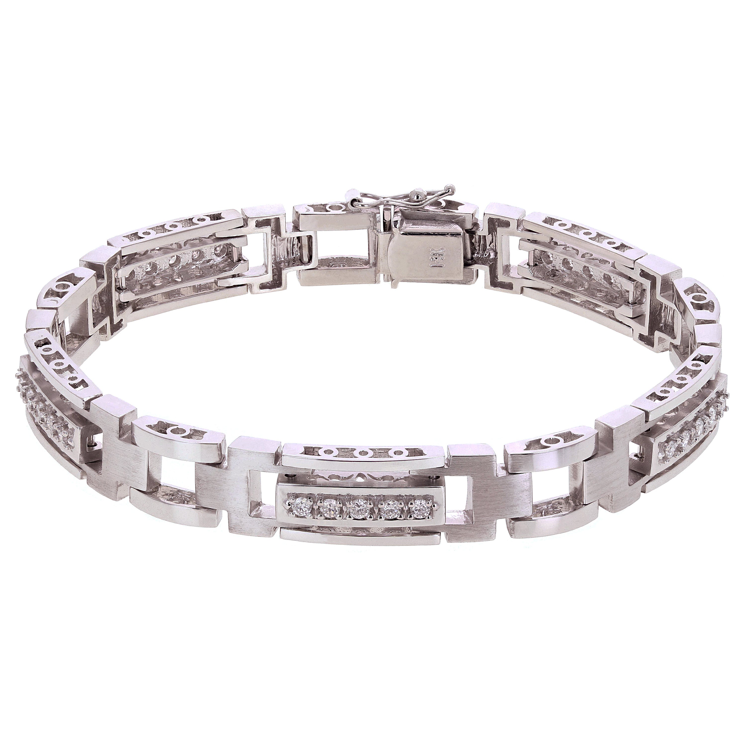 Men's 14k White Gold 1.00ctw Diamond Watch Link Bracelet 8" 10mm 36.7 grams - White  8"  10mm  1ctw  36.7grams