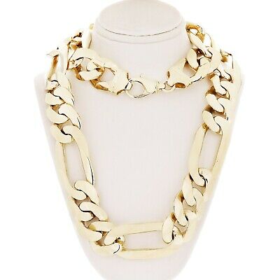 Men's 14k Yellow Gold Figaro Chain Necklace Solid Heavy Link 28