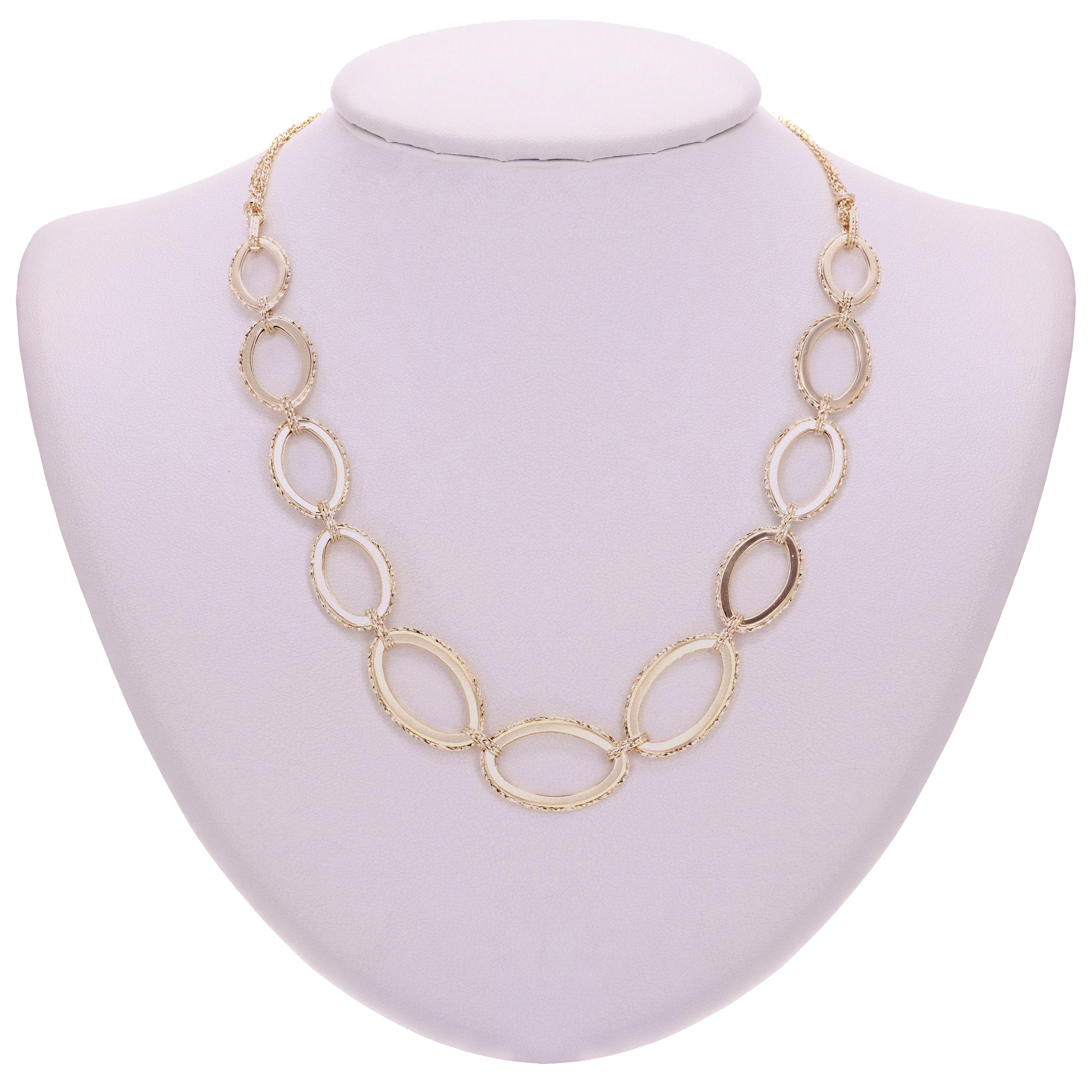 Italian 14k Yellow Gold Oval Graduated Fancy Link Necklace 18.5" 14 grams