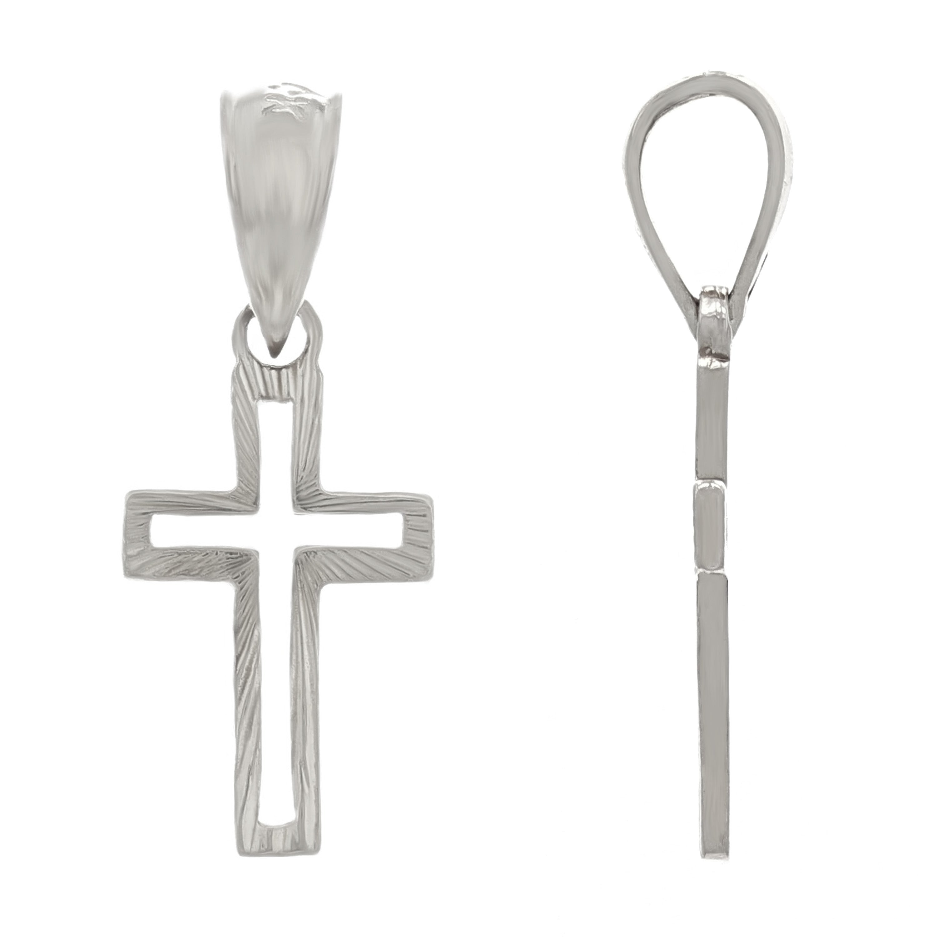 14k White Gold Small Open Cross Christian Religious Charm Pendant 0.8gram - Rose