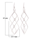 Sterling Silver Diamond-Shaped Link Long Dangle Earrings 2.7"