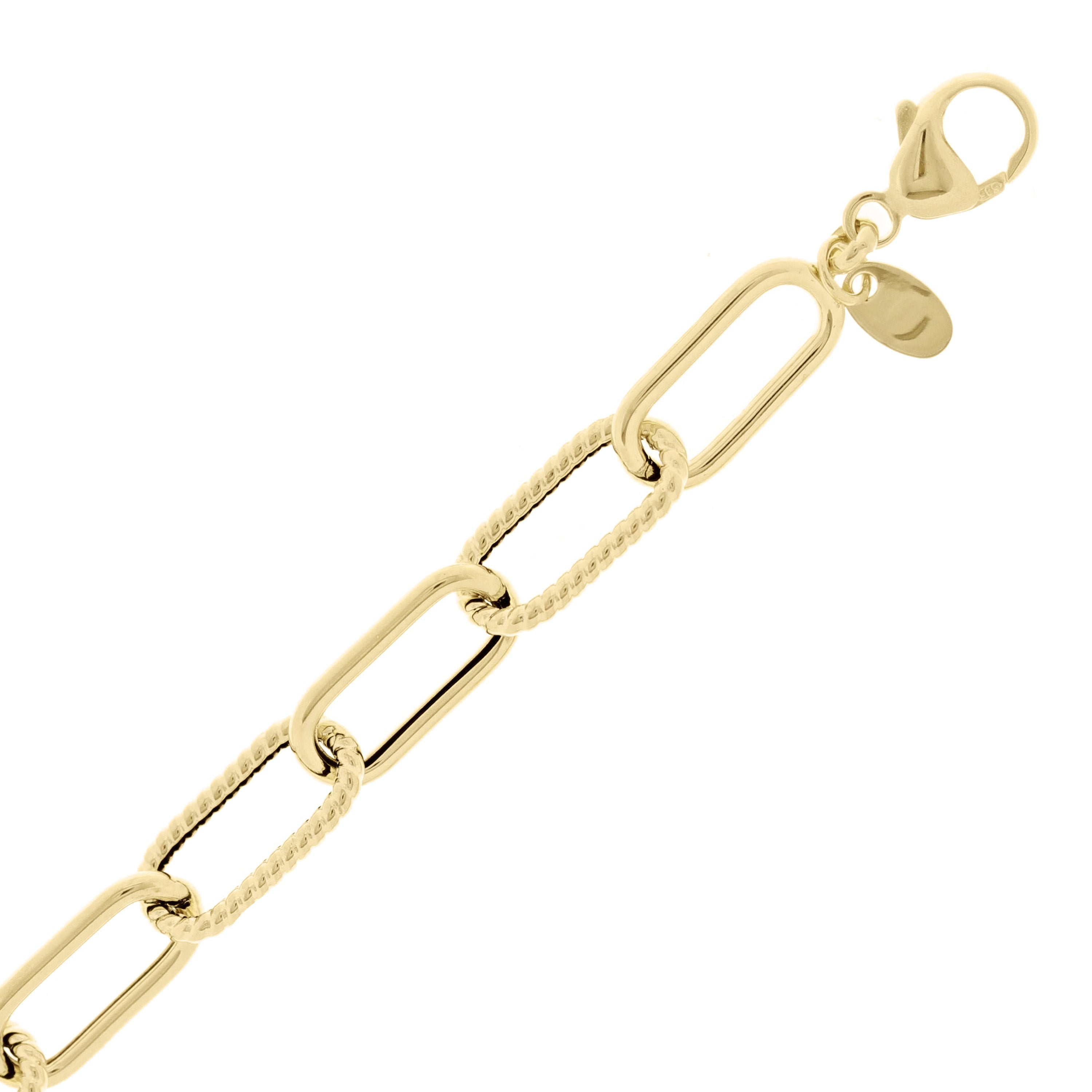 Italian 14k Yellow Gold Hollow Twisted Paper Clip Link Bracelet 8.5" 7.5mm 5.2g