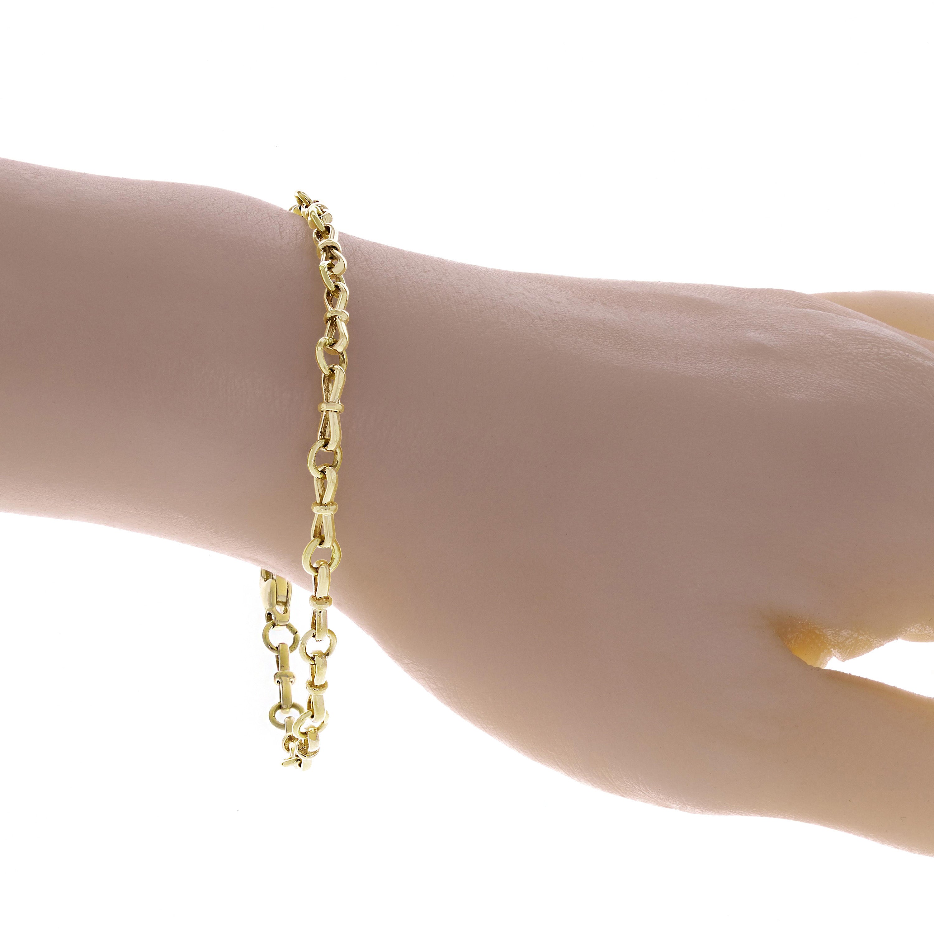 10k Yellow Gold Solid Handmade Bow Link Chain Bracelet 7" 3.5mm 6.7 grams - 7" 6.7 grams