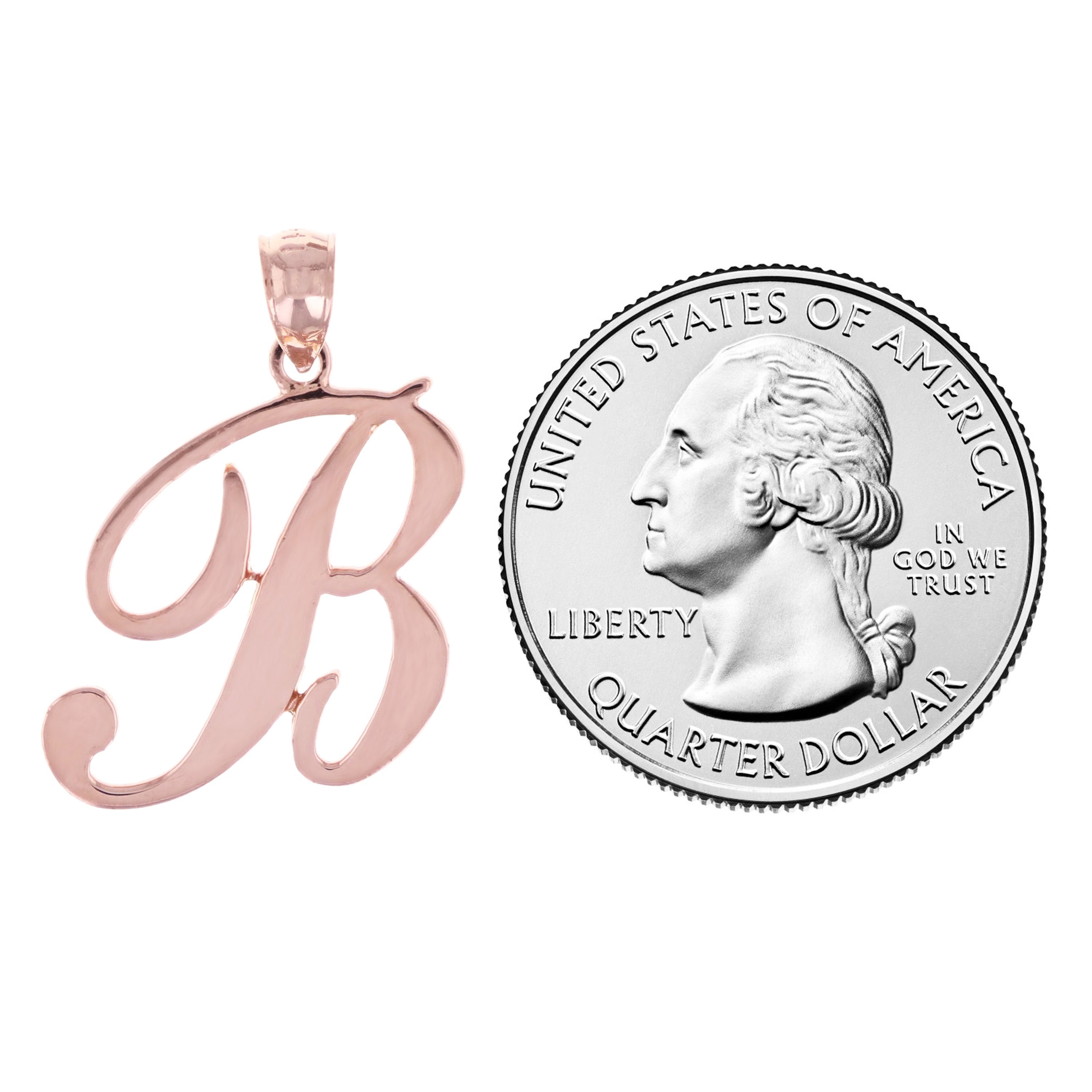 14k Rose Gold Initial Letter B Alphabet Charm Pendant - Letter B,Rose