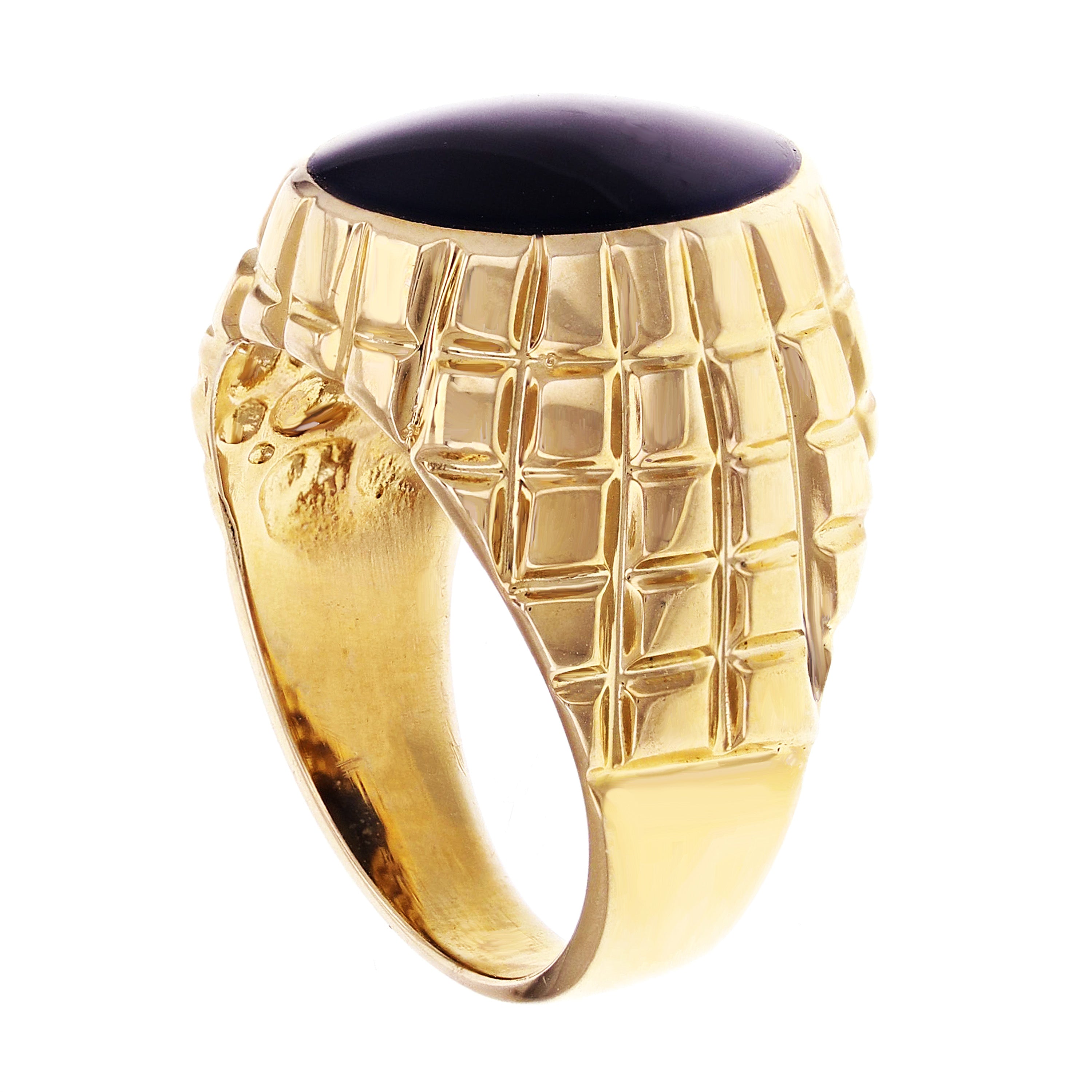 Men's 14k Yellow Gold Solid Oval Black Onyx Ring Size 7 - Ring Size 7