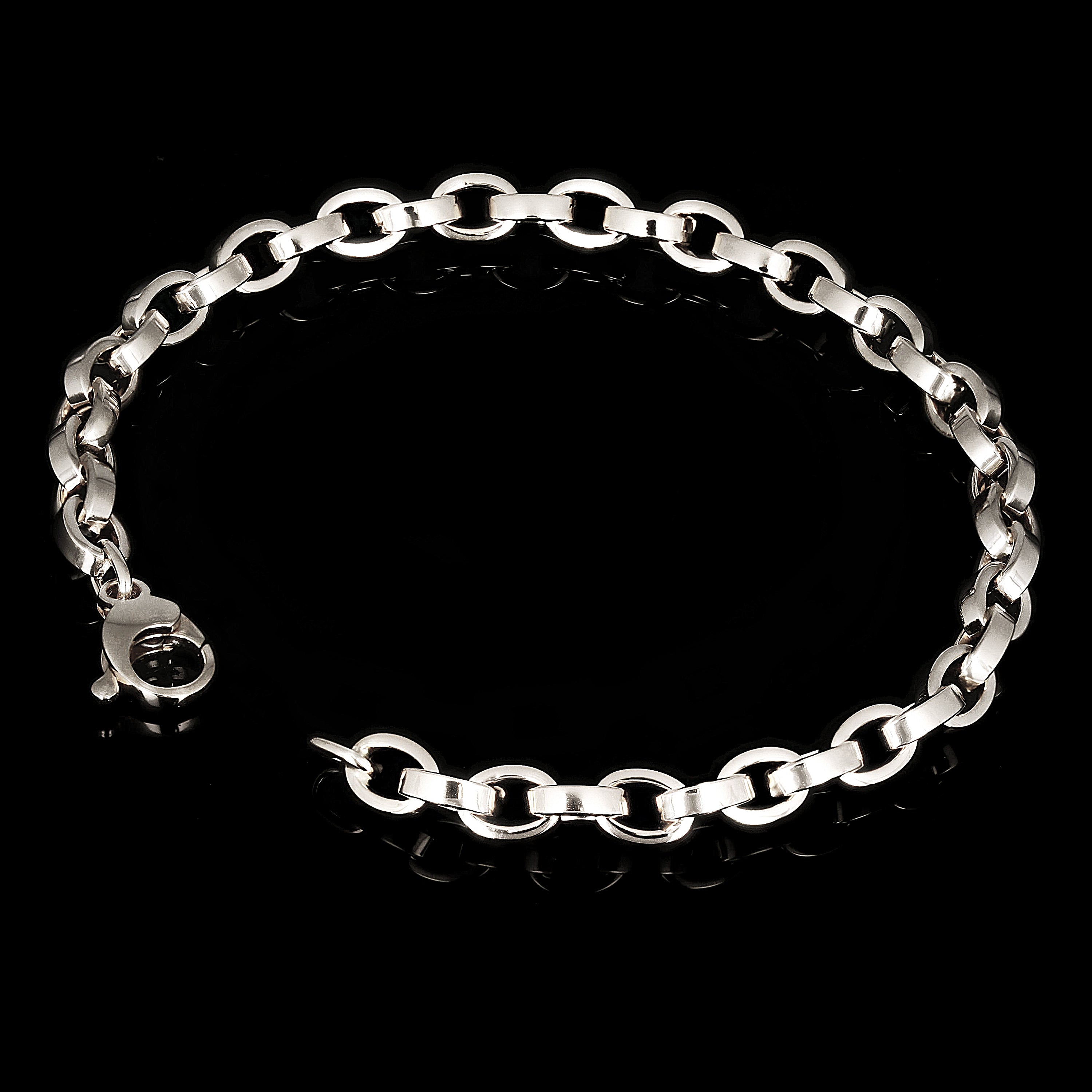 Italian 14k White Gold Hollow Oval Chain Link Bracelet 8" 5.4mm 4.6 grams
