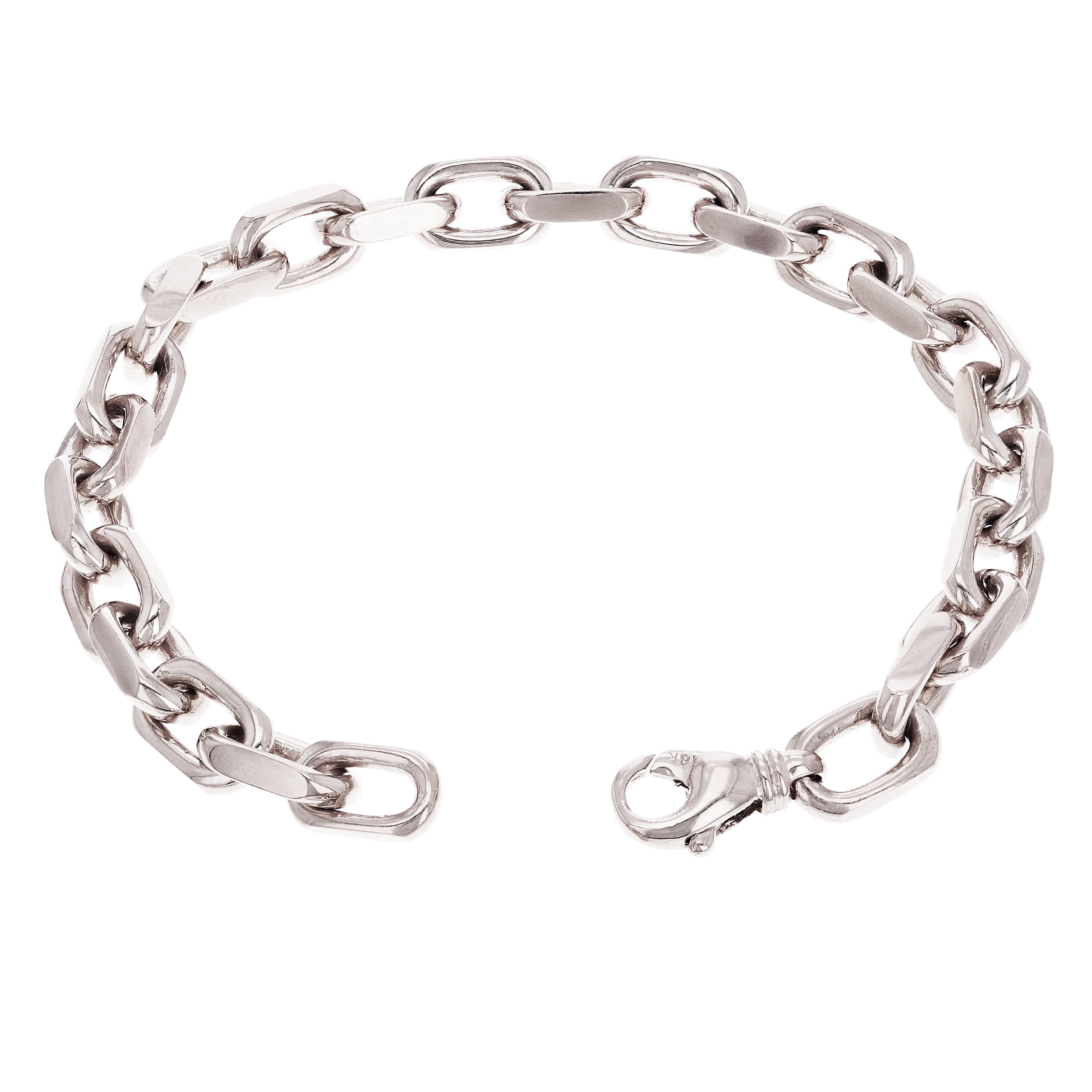 Men's 14k White Gold Handmade Link Chain Bracelet 7" 7.5mm 36.9 grams - White,7"