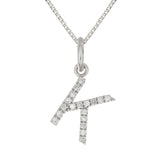 14k White Gold Diamond Initial Letter K Charm Pendant Necklace 18" - Letter K,White