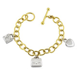 14k Yellow & White Gold Heart Bag Lock Charm Bracelet 8" 15.3 grams
