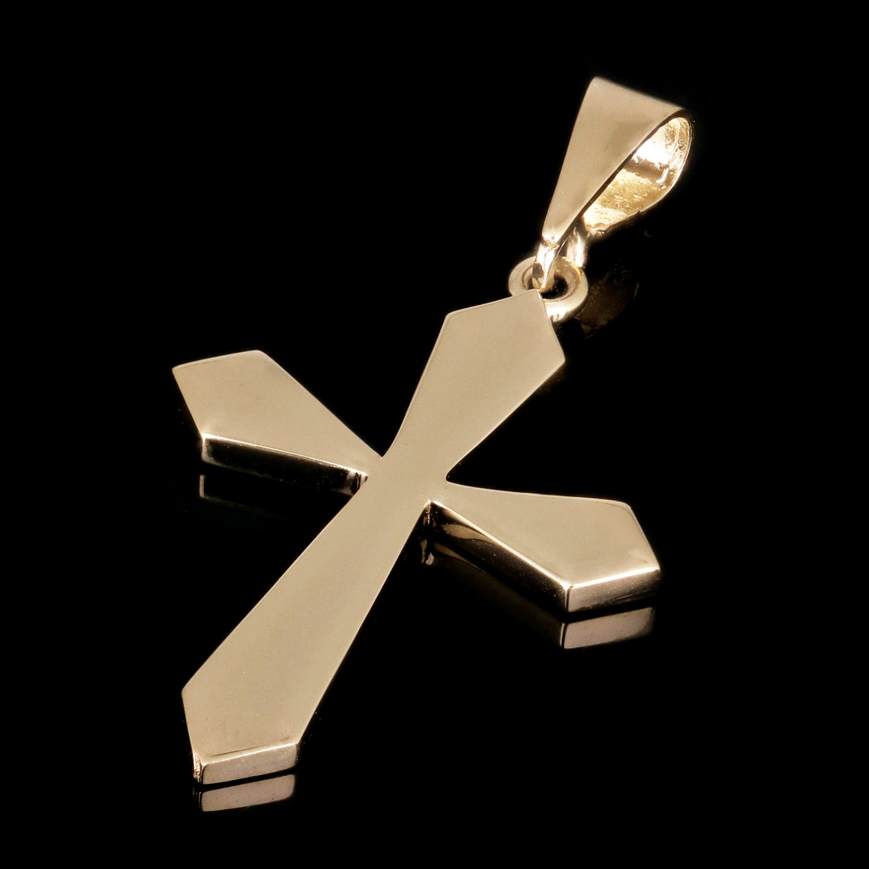 14k Yellow Gold Solid High Polish 3D Passion Cross Charm Pendant 1.6" 4.2 grams